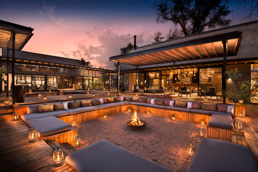 Lion Sands River Lodge Firepit Lounge, luxury accommodation stay over on golf and safari trip South Africa