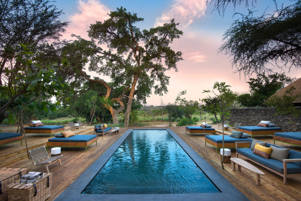 River Lodge swimming pool area, luxury accommodation on golf and safari trip South Africa