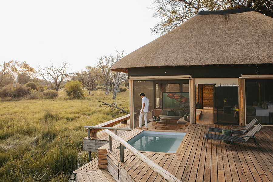 luxury, private accommodation with pool part of the safari tour in the Okavango Delta with Premier Africa.
