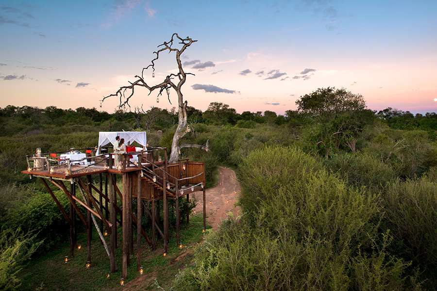 Sundowners on private deck while game viewing at Sabi Sands Game Reserve.